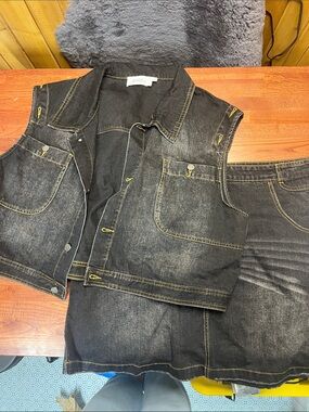 Telfar Black Denim Piece with Yellow Stitching